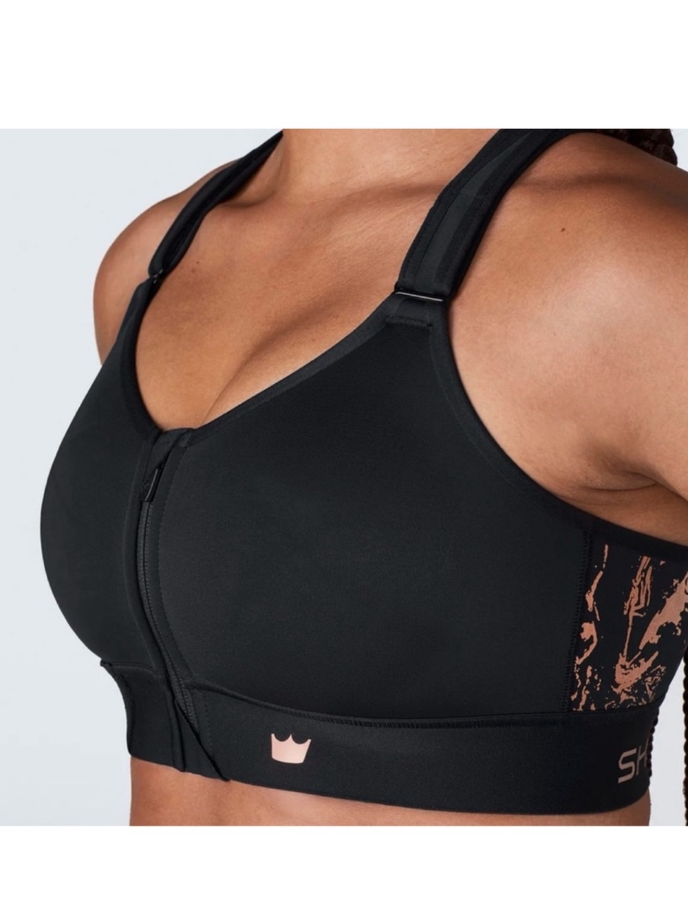 SHEFIT 3Luxe Ultimate Sports Bra Black Rose Gold Zip Adjustable High Impact